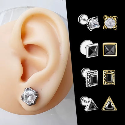 Wholesale Punk Style Single Zircon Prong Earrings Stainless Steel Vintage Obsidian Men Earrings