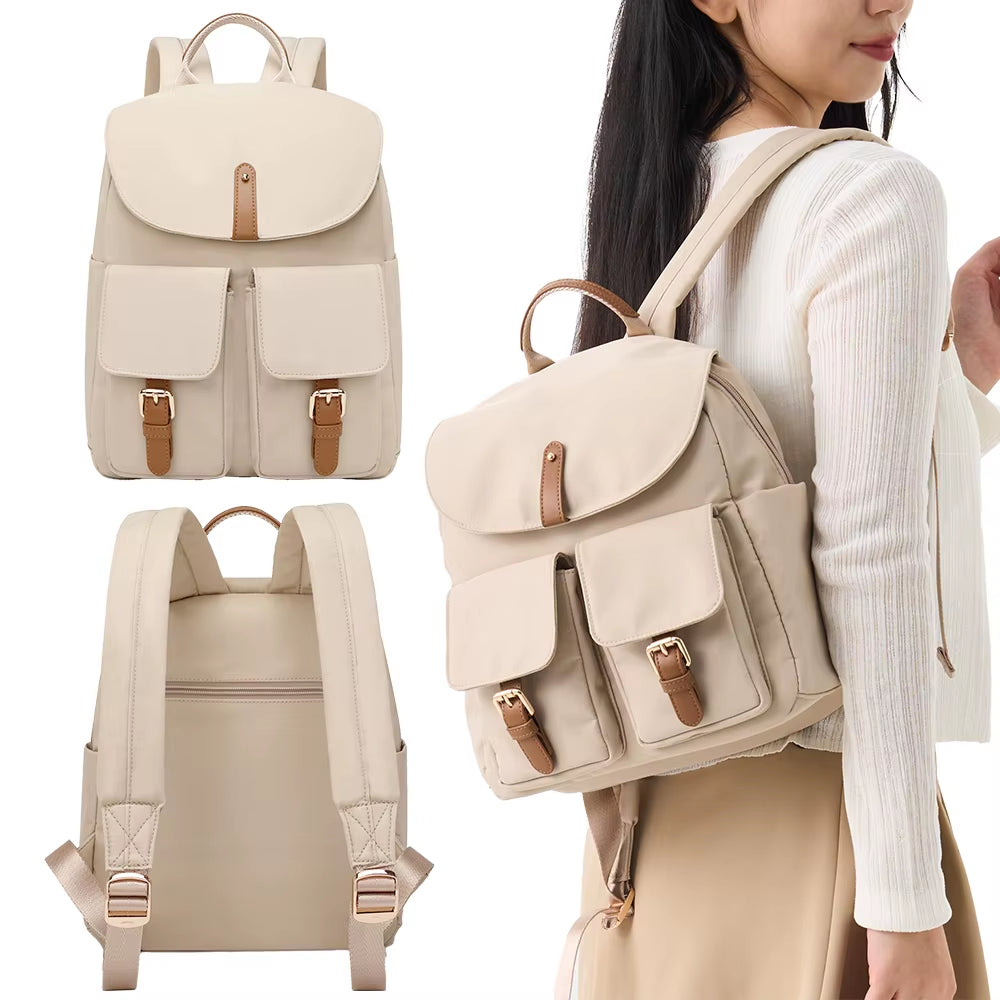 Simradia Anti-Theft Casual Nylon Beige Ladies Backpacks for Women Travel Backpack