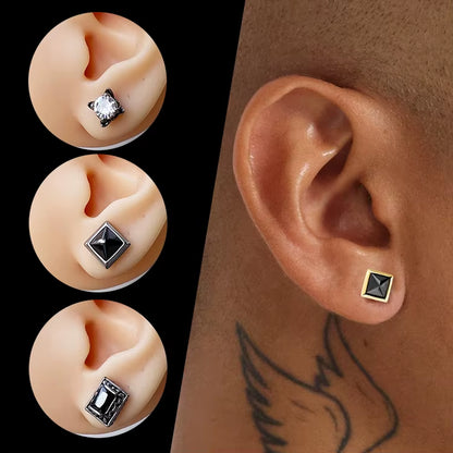 Wholesale Punk Style Single Zircon Prong Earrings Stainless Steel Vintage Obsidian Men Earrings