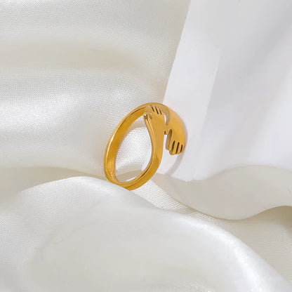 High End 18K Gold Plated Hand Hug Stainless Steel Finger Rings Fashion Jewelry