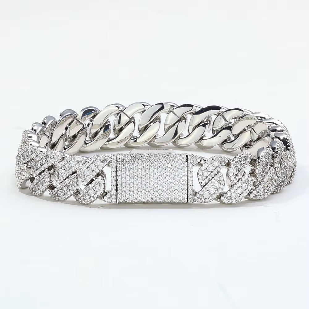 NUOYA Hip Hop Fine Jewelry 14Mm Cuban Link Bracelet Iced Out VVS Moissanite 925 Silver Miami Chain Luxury
