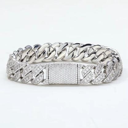 NUOYA Hip Hop Fine Jewelry 14Mm Cuban Link Bracelet Iced Out VVS Moissanite 925 Silver Miami Chain Luxury