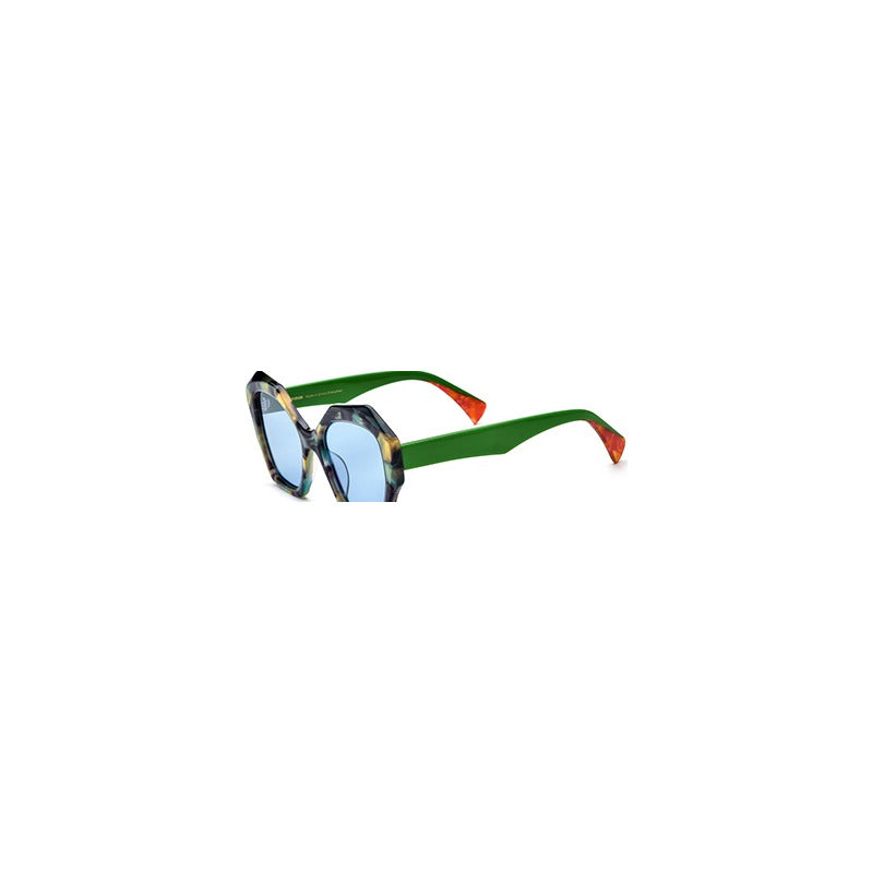 Oversized Cat Eye Acetate Polarized Sunglasses - Green Temple Blue Lens - MCROONS