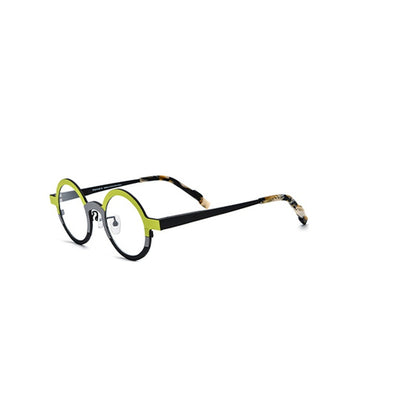 Colour-Block Titanium Round Optical Glasses Frame - Green Black - MCROONS