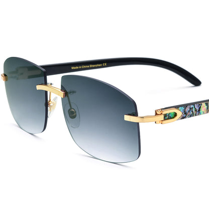 Rimless Square Sunglasses with Horn and Shell Temple - Grey - MCROONS