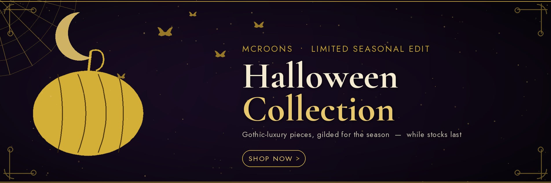 MCROONS Halloween Collection — Shop Now (desktop banner)
