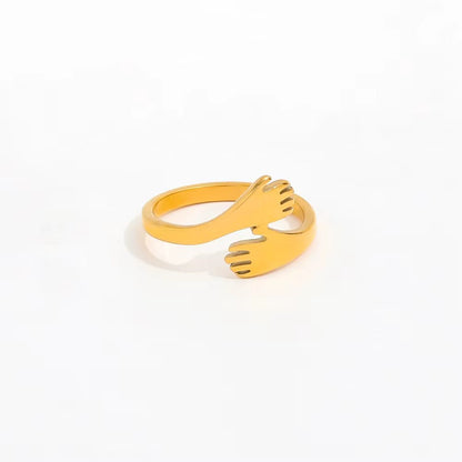 High End 18K Gold Plated Hand Hug Stainless Steel Finger Rings Fashion Jewelry - MCROONS.COM