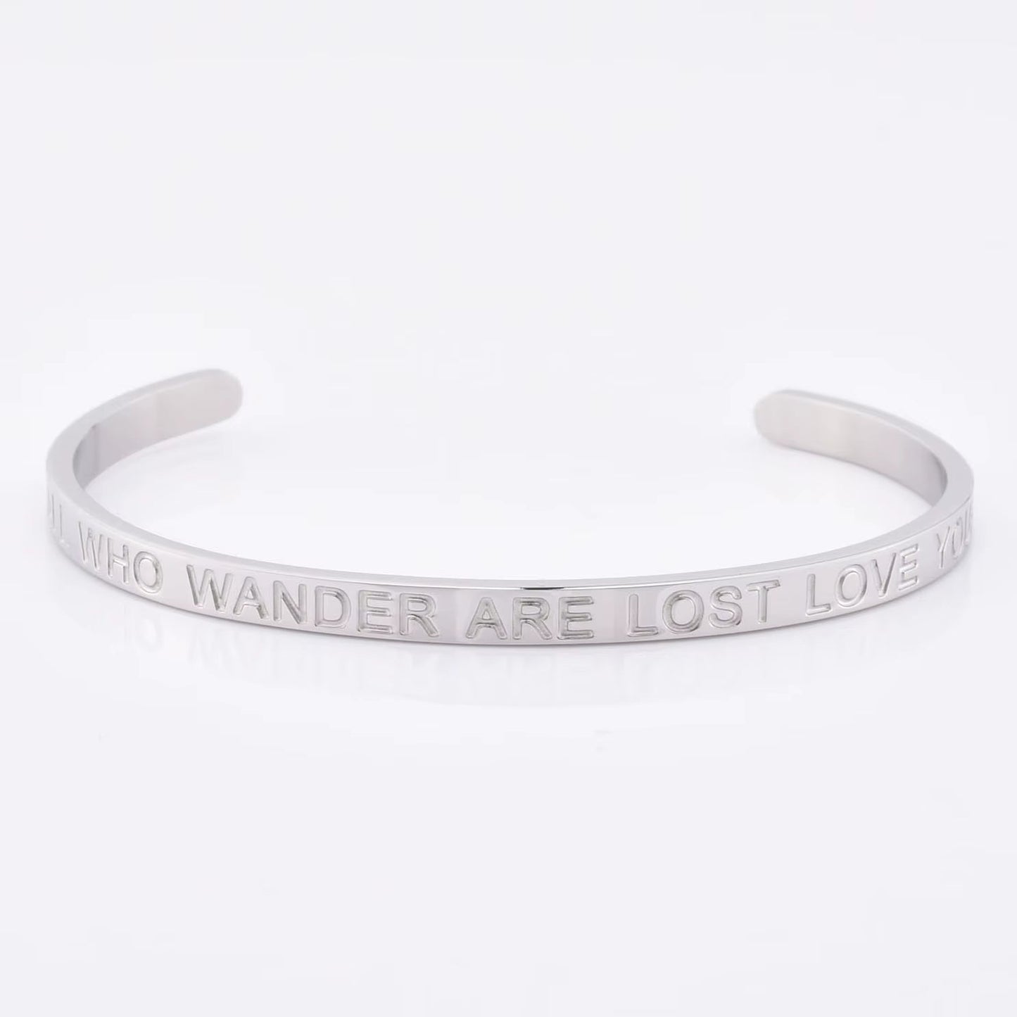 High Quality Engraved Words Logo Gold Plated Woman Mens Custom Logo Stainless Steel Bracelet Gold Cuff Bangle - MCROONS.COM