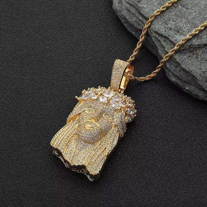 Hip Hop Jewelry Iced Out Diamond Charm Pendant Gold Silver Plated Claw Setting Zircon Wreath Jesus Head Pendant for Women - MCROONS.COM