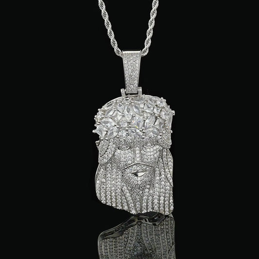 Hip Hop Jewelry Iced Out Diamond Charm Pendant Gold Silver Plated Claw Setting Zircon Wreath Jesus Head Pendant for Women - MCROONS.COM