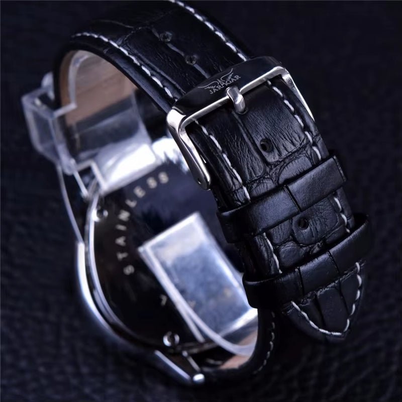 JARAGAR GMT951 Sport Racing Design Geometric Triangle Pilot Genuine Leather Men Mechanical Watch Luxury Automatic Wristwatches - MCROONS.COM