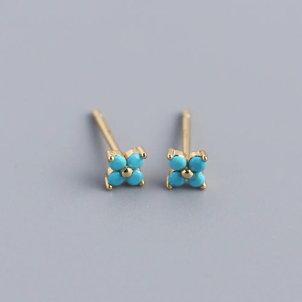 KR Simple Diamond S925 Silver INS Four Leaf Flower Earrings Sweet and Small Colorful Flower Earrings - MCROONS.COM