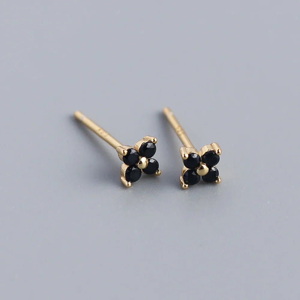 KR Simple Diamond S925 Silver INS Four Leaf Flower Earrings Sweet and Small Colorful Flower Earrings - MCROONS.COM