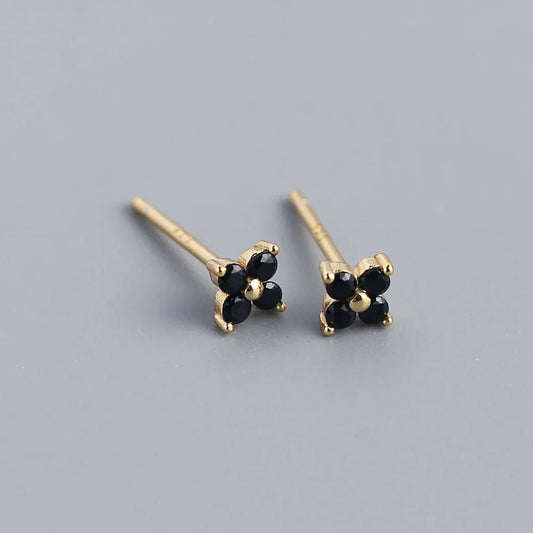 KR Simple Diamond S925 Silver INS Four Leaf Flower Earrings Sweet and Small Colorful Flower Earrings - MCROONS.COM