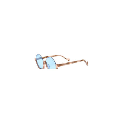 Retro Round Semi-Rimless Acetate Sunglasses - Leopard Blue Lens - MCROONS