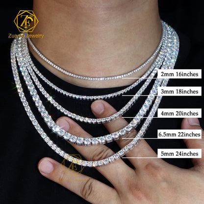 Lusso Uomo Donna Hip Hop Gioielleria Raffinata 2Mm 3Mm 4Mm 5Mm Diamante 925 Bracciale in argento VVS Moissanite Collana a catena da tennis
