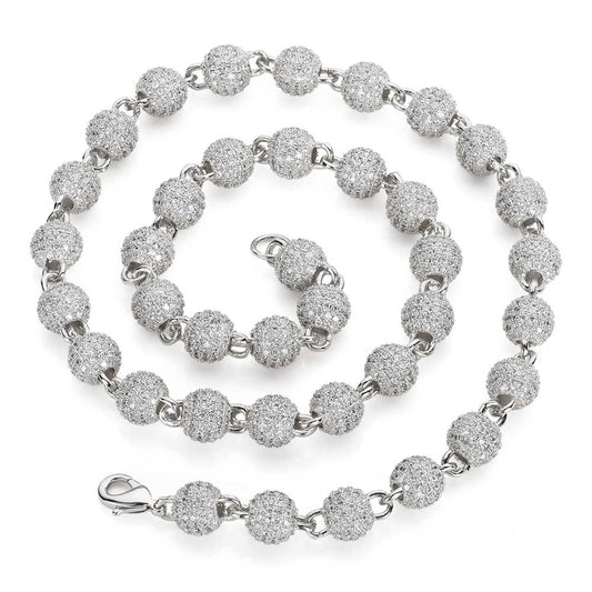 S925 sterling silver moissanite bead chain necklace with sparkling gemstones, stylish jewelry piece from MCROONS.