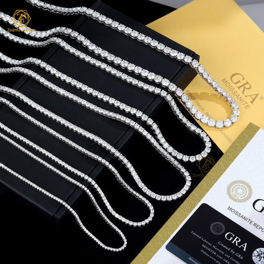 MCROONS luxury 925 silver VVS moissanite tennis chain necklace and bracelet in 2mm to 5mm sizes, stylish jewelry for men and women