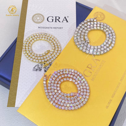 Lusso Uomo Donna Hip Hop Gioielleria Raffinata 2Mm 3Mm 4Mm 5Mm Diamante 925 Bracciale in argento VVS Moissanite Collana a catena da tennis