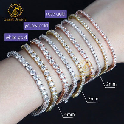 Lusso Uomo Donna Hip Hop Gioielleria Raffinata 2Mm 3Mm 4Mm 5Mm Diamante 925 Bracciale in argento VVS Moissanite Collana a catena da tennis