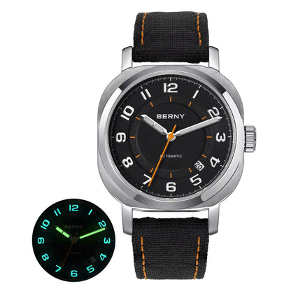 Mechanical Watch for Men Pillow 38Mm Case Cushion Sapphire Super Luminous Hands Wristwatch Canvas Calendar Watch for Men - MCROONS.COM