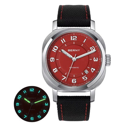 Mechanical Watch for Men Pillow 38Mm Case Cushion Sapphire Super Luminous Hands Wristwatch Canvas Calendar Watch for Men - MCROONS.COM
