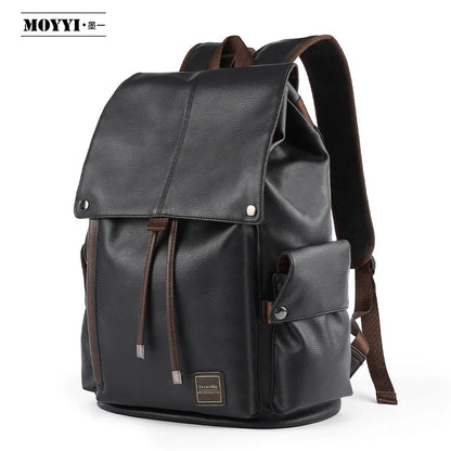Men PU Leather Backpack for Laptop Male Business Mochilas Couro Masculina Motorcycle Back Pack Travel Rucksack School Book Bag - MCROONS.COM