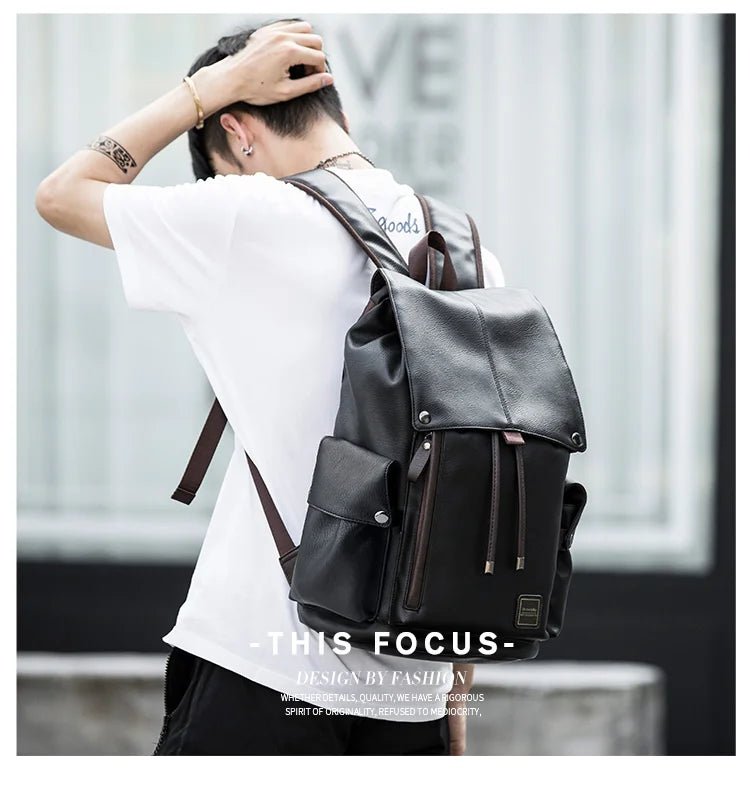 Men PU Leather Backpack for Laptop Male Business Mochilas Couro Masculina Motorcycle Back Pack Travel Rucksack School Book Bag - MCROONS.COM