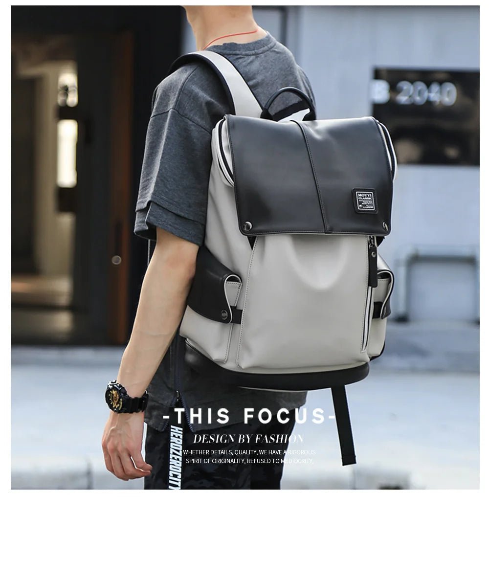Mochila Vegan Leather Vintage Teenagers Daily School Backpack Laptop Backpack for Boys Faux Pu Leather Man Backpack - MCROONS.COM