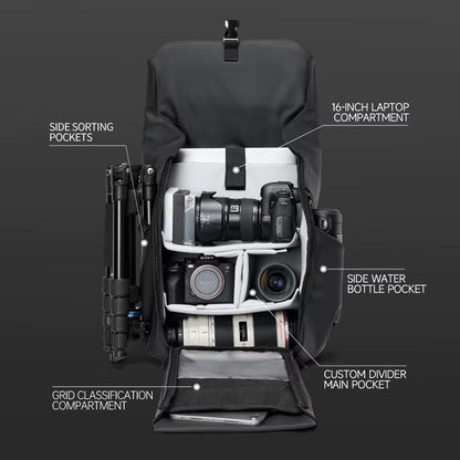 MOYYI Large Capacity DSLR Camera Backpack PVC Camera Bag for SLR/DSLR Outdoor Waterproof Camera Video Bags for Man - MCROONS.COM