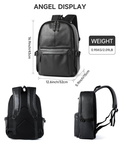 MOYYI Men's PU Leather Travel Backpack with Laptop Compartment - MCROONS.COM