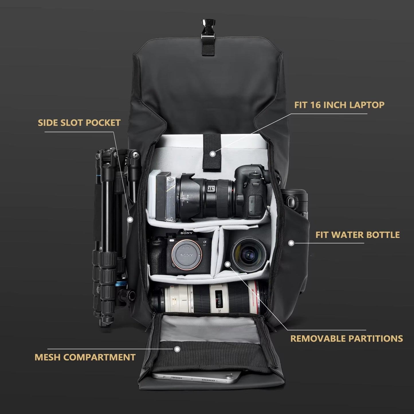 MOYYI Shockproof DSLR Camera Bags for Men Multi - Function Laptop Camera Video Backpack Bags - MCROONS.COM