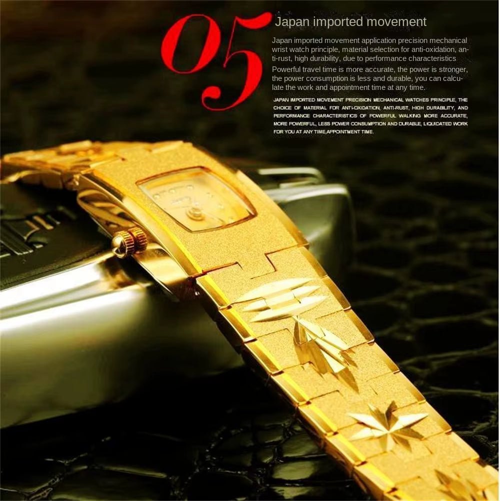 New Brass Women'S Watch 24K Gold Watch Gift for Lovers Inlaid Diamonds Small Luxury Retro Carved Vintage Retro - MCROONS.COM