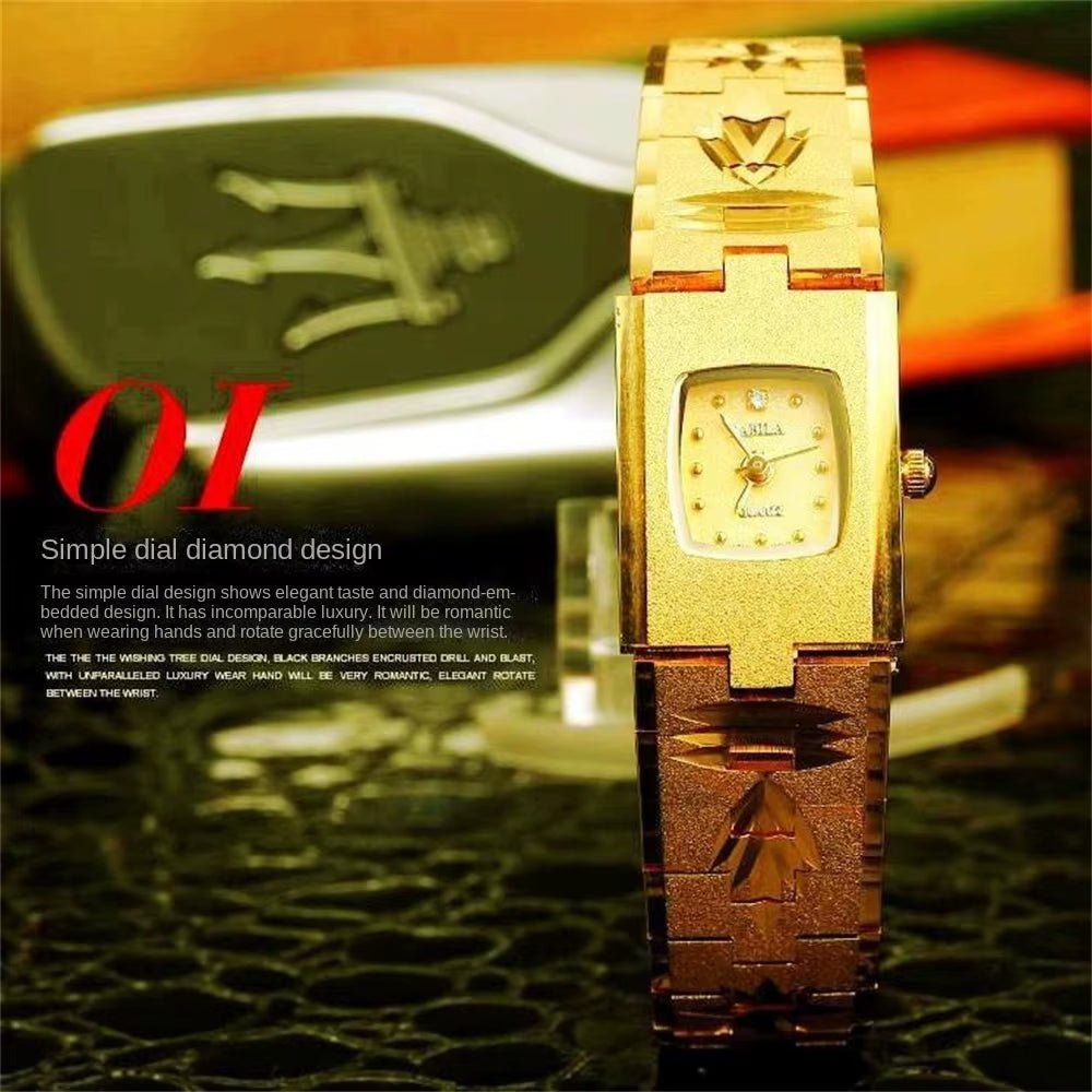 New Brass Women'S Watch 24K Gold Watch Gift for Lovers Inlaid Diamonds Small Luxury Retro Carved Vintage Retro - MCROONS.COM