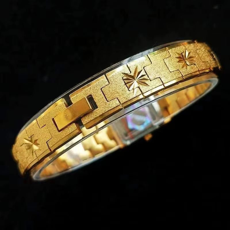 New Brass Women'S Watch 24K Gold Watch Gift for Lovers Inlaid Diamonds Small Luxury Retro Carved Vintage Retro - MCROONS.COM