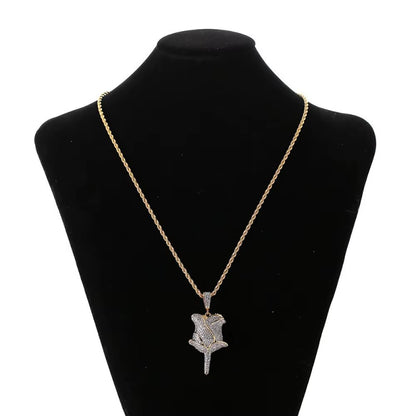 New Hip Hop Style 18K Gold Rose Flower Pendant Necklace Full Pave Zircon Charms for Women Fine Diamond Rose Flower Pendant - MCROONS.COM