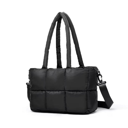 Newest Women'S Tote Puffer Bag Waterproof Black Lady Handbags Winter Cotton Padded Quilted Shoulder Crossbody Bag for Women - MCROONS.COM