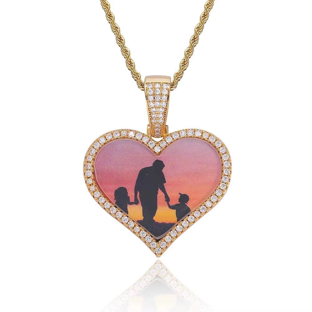 NOUYA Hip Hop Fine Jewelry 925 Sterling Silver Photo Pendant Necklace Heart Photo Moissanite Pendant for Gifts - MCROONS.COM