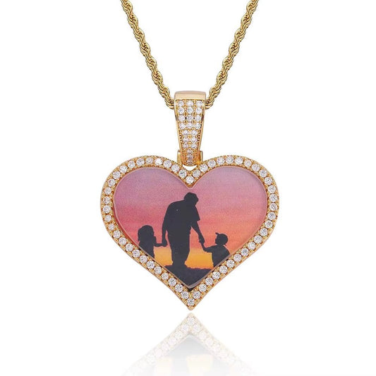 NOUYA Hip Hop Fine Jewelry 925 Sterling Silver Photo Pendant Necklace Heart Photo Moissanite Pendant for Gifts - MCROONS.COM
