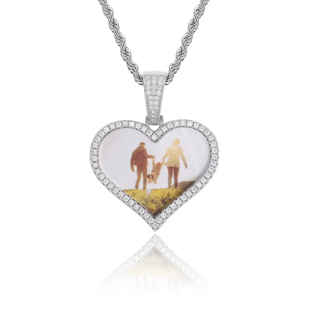 NOUYA Hip Hop Fine Jewelry 925 Sterling Silver Photo Pendant Necklace Heart Photo Moissanite Pendant for Gifts - MCROONS.COM
