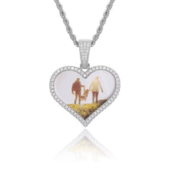 NOUYA Hip Hop Fine Jewelry 925 Sterling Silver Photo Pendant Necklace Heart Photo Moissanite Pendant for Gifts
