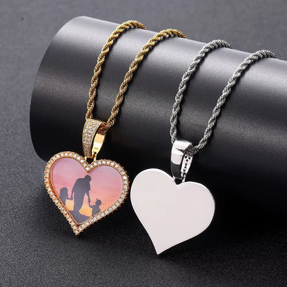 NOUYA Hip Hop Fine Jewelry 925 Sterling Silver Photo Pendant Necklace Heart Photo Moissanite Pendant for Gifts - MCROONS.COM