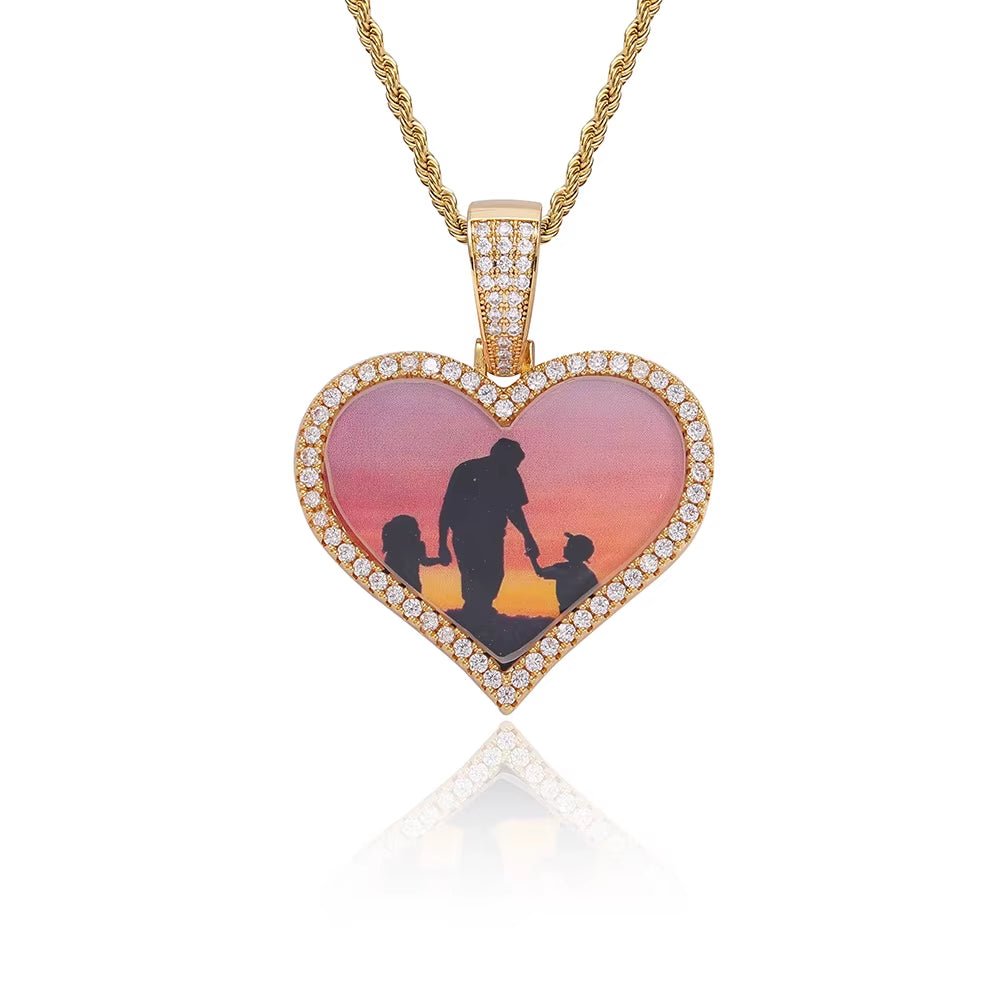 NOUYA Hip Hop Fine Jewelry 925 Sterling Silver Photo Pendant Necklace Heart Photo Moissanite Pendant for Gifts - MCROONS.COM