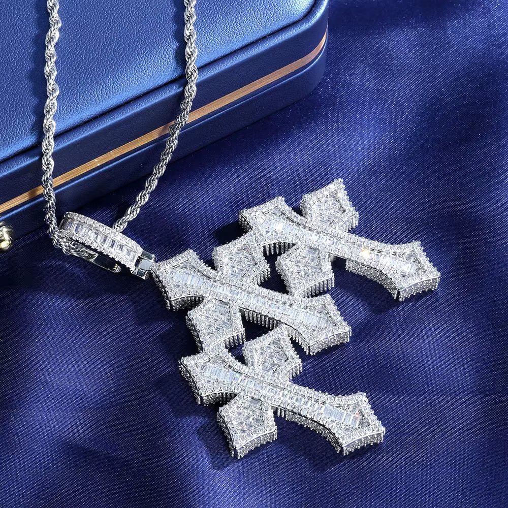 NUOYA Fine Jewelry Pass Diamond Tester Large Hip Hop Pendant for Men Women Iced Out Baguette Moissanite Three Cross Pendant - MCROONS.COM
