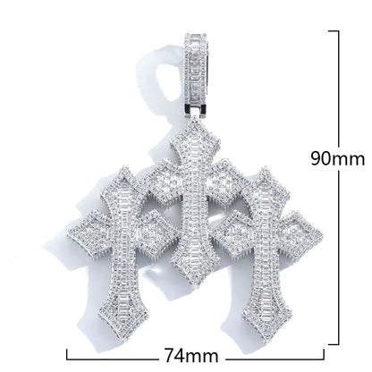 NUOYA Fine Jewelry Pass Diamond Tester Large Hip Hop Pendant for Men Women Iced Out Baguette Moissanite Three Cross Pendant - MCROONS.COM