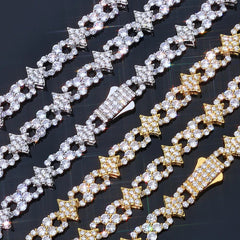 NUOYA Hip Hop Fine Jewelry Necklace 925 Silver Spring Lock Clasp Iced Out VVS Moissanite Four Point Star Infinity Symbol Design