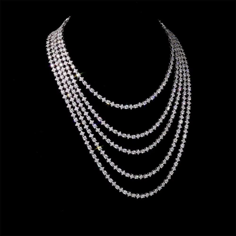 NUOYA Iced Out Tennis Chain Necklace 6Mm Spring Lock Clasp round Zircon Star Design Sparkling Diamond Hip Hop Jewelry - MCROONS.COM