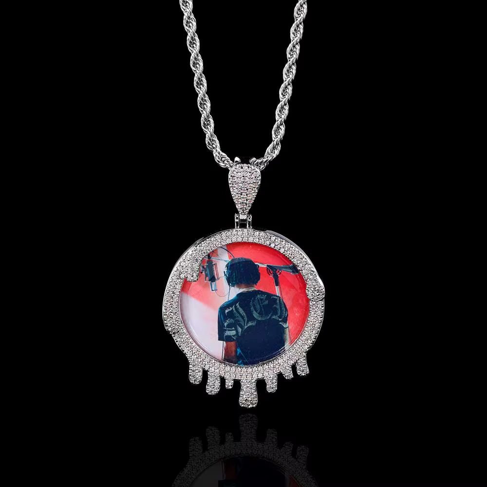 NUOYA Iced Out VVS Moissanite Droplet round Photo Pendant 925 Silver Hip Hop Jewelry Custom Memory Pendant with Picture - MCROONS.COM