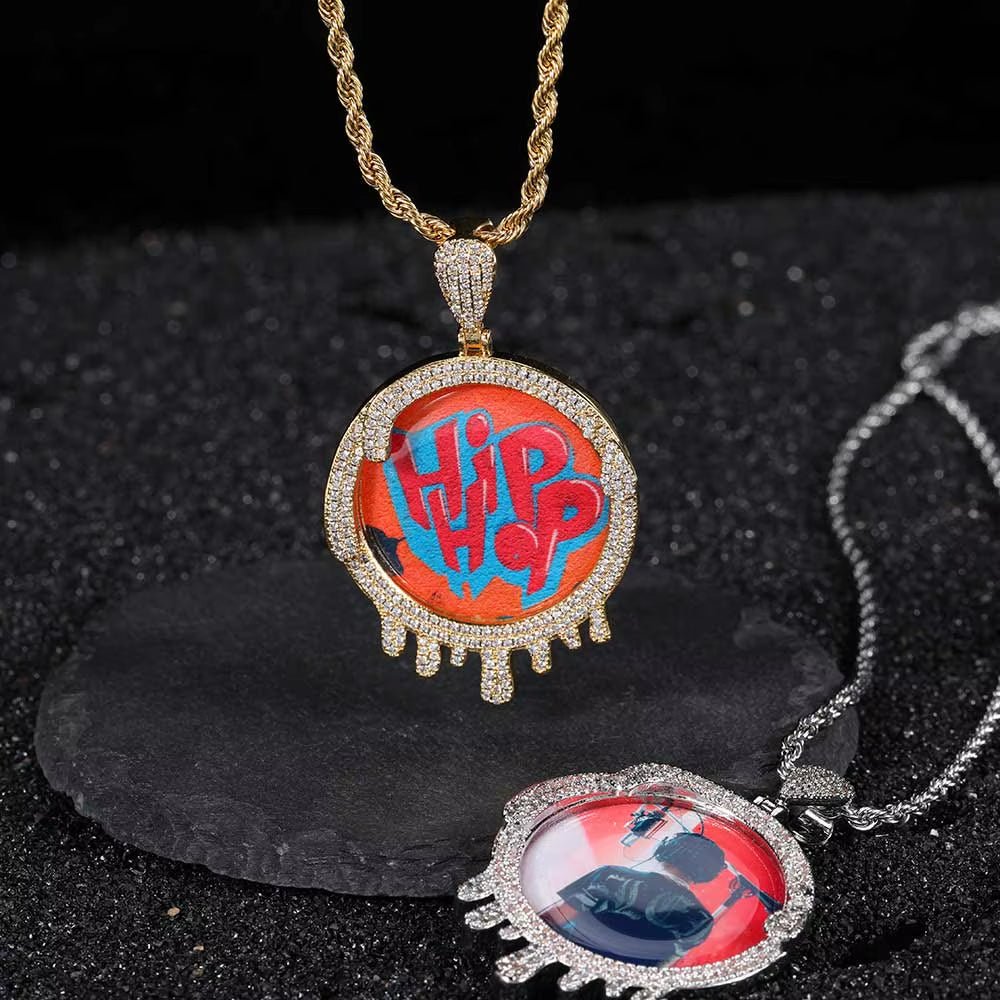 NUOYA Iced Out VVS Moissanite Droplet round Photo Pendant 925 Silver Hip Hop Jewelry Custom Memory Pendant with Picture - MCROONS.COM