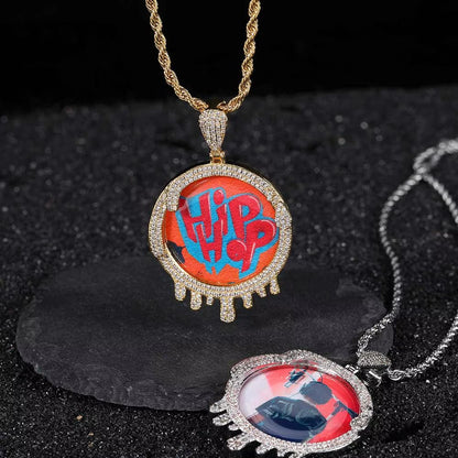 NUOYA Iced Out VVS Moissanite Droplet round Photo Pendant 925 Silver Hip Hop Jewelry Custom Memory Pendant with Picture - MCROONS.COM